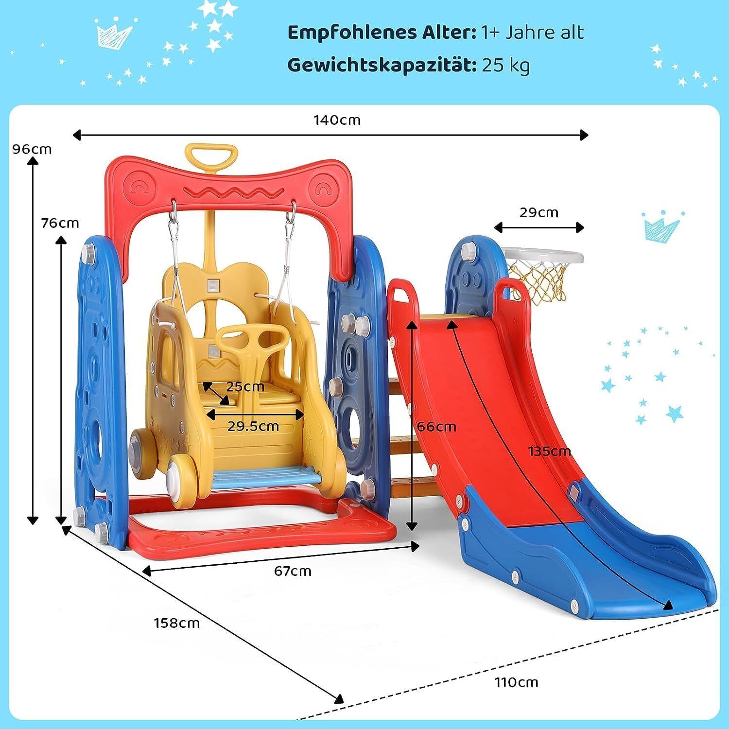 Juego de columpio y tobogán 3 en 1 para niños de 1 a 7 años, parque infantil interior para niños, columpio para bebés con tobogán, camas, aro de baloncesto