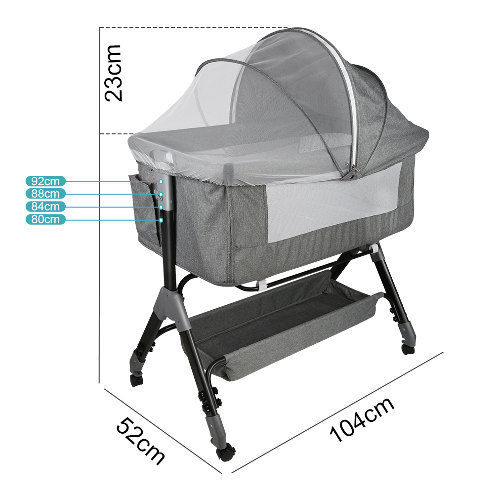 Berço de bebê, cama de bebê 3 em 1, ajuste de altura de 4 vias e ajuste de inclinação com berço de freio, berço portátil para casa e viagens