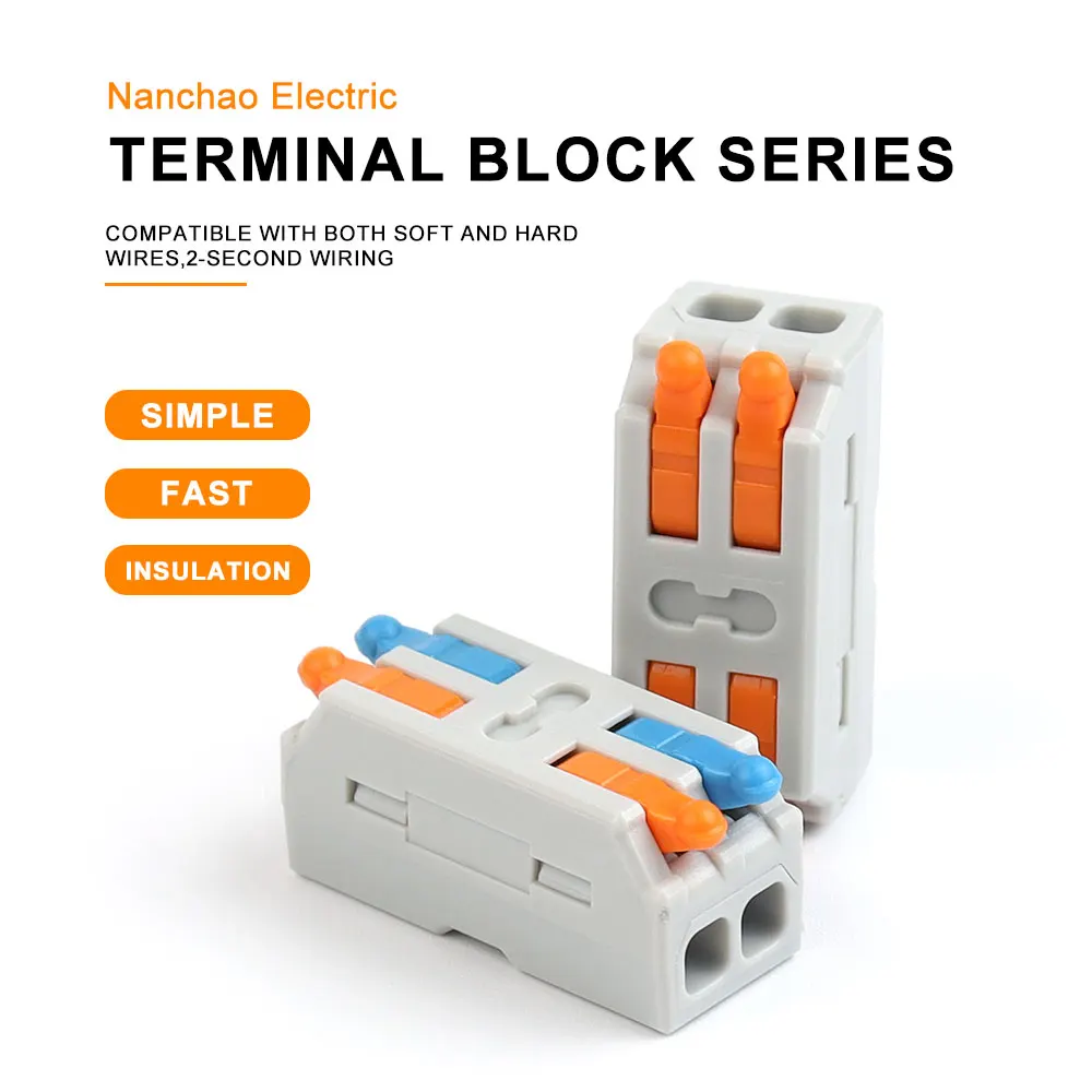 10PCS Mini Fast สายไฟตัวเชื่อมต่อ Universal Compact Splitter ตัวนําไฟฟ้า Push-in Home Terminal Block