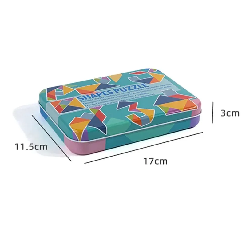 Tangram colorato in legno per bambini, scatola di ferro, puzzle, puzzle, educazione precoce, intelligenza, numero, lettera, giocattoli in legno