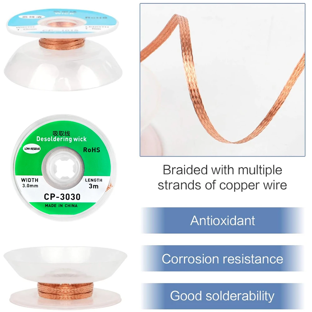Ansiki Desoldering Wick 3M length Desoldering Mesh Braid for Solder Remover Wick Welding Tin Sucker PCB BGA Soldering Tool