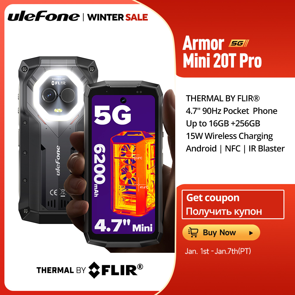 【世界初公開】Ulefone Armor mini 20T Pro 5G 4.7インチディスプレイ 頑丈な携帯電話 多機能LEDライト Android 14 スマートフォン 6200mAh 16GBRAM（8+8）256GB ROM 33W