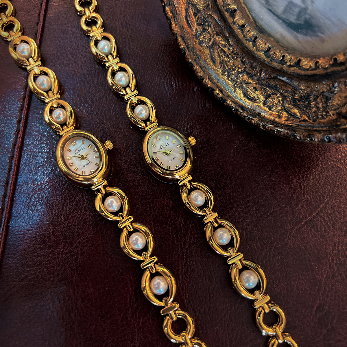 Relógio de pulso feminino quartzo oval impermeável, elegante relógio feminino, pulseira pérola, roupa diária, feriado, francês, elegante, 30m, 1pc