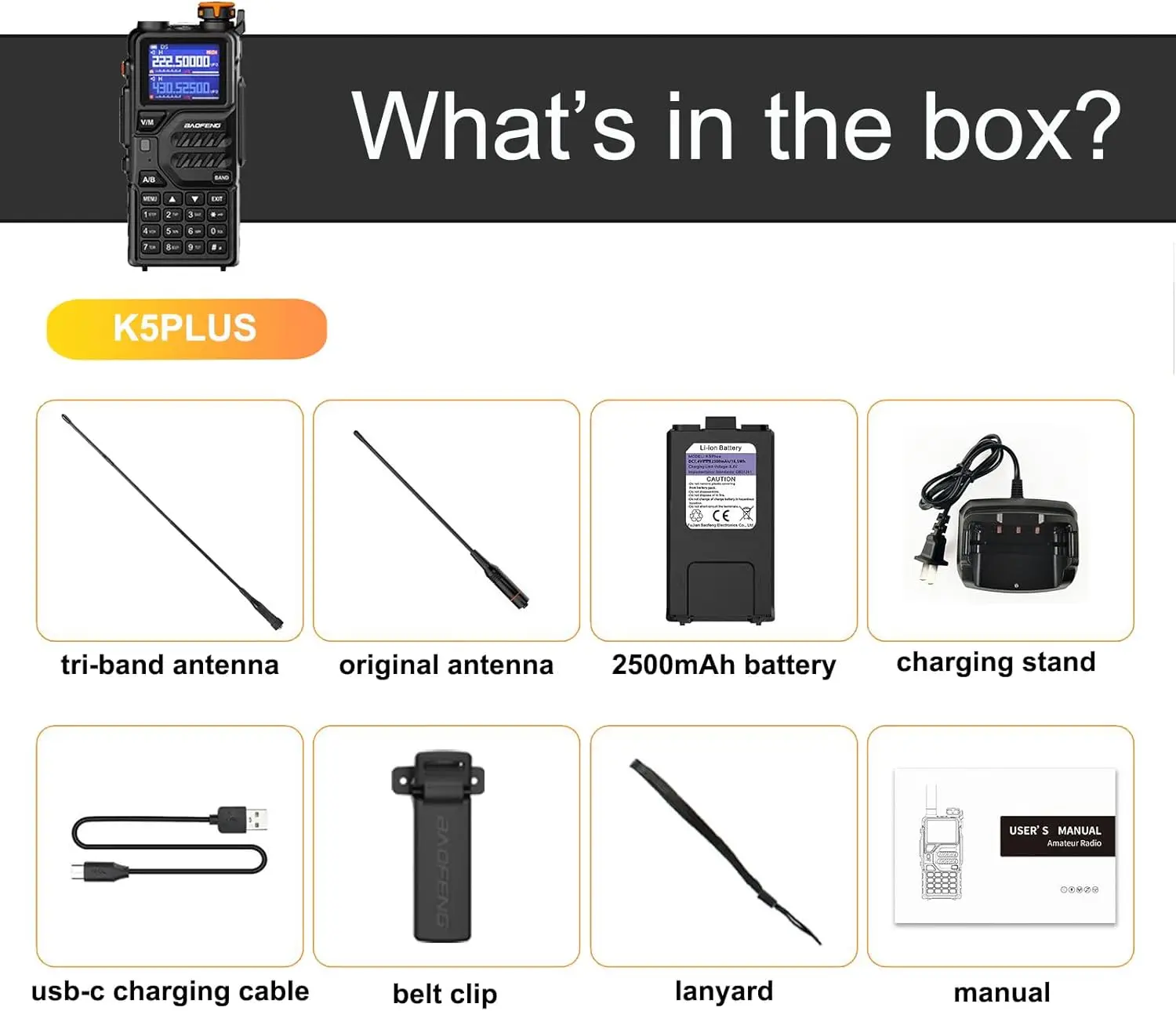 Baofeng radio k5 plus tragbares Amateurfunk Sechs bänder Zwei-Wege-Radio Tri-Band-Hoch leistung noaa 999 Kanäle USB-C Chirp