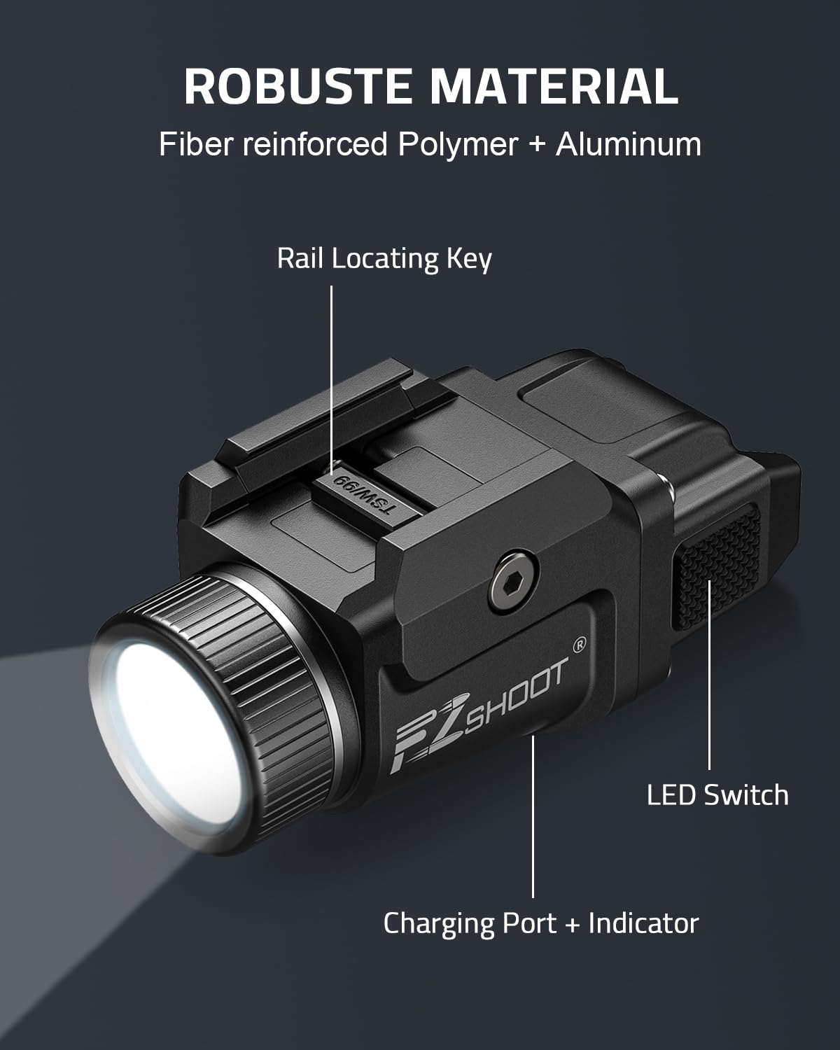 Linterna recargable con luz de pistola de 500 lúmenes con modo estroboscópico para Mini pistola de luz Picatinny y GL Rails