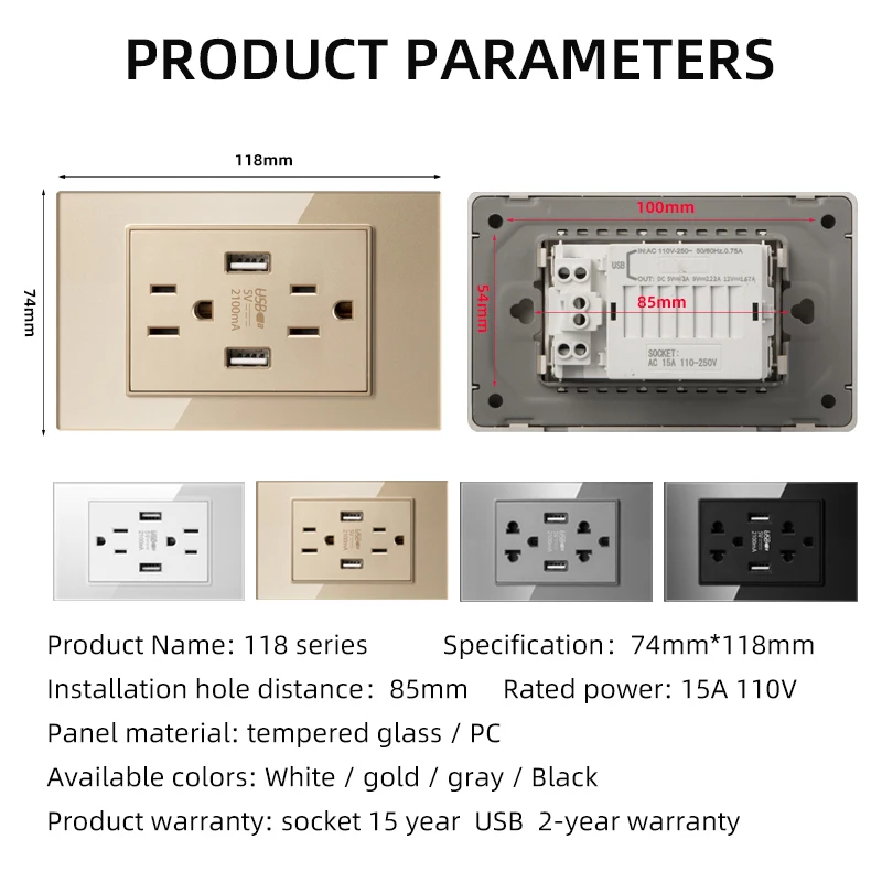 Herepow 118 Series ประเทศไทยอเมริกันมาตรฐาน Dual USB Wall SOCKET เครื่องใช้ในบ้านอัจฉริยะปลั๊กอะแดปเตอร์ Type-C 3.1A Fast CHARGING