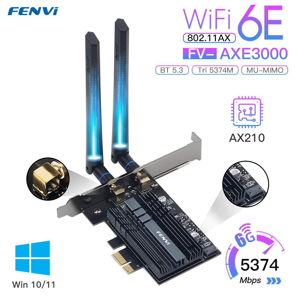 Fenvi 5374Mbps WiFi 6E para Intel AX210 PCIe adaptador WiFi inalámbrico 2,4G/5G/6Ghz 802.11AX para Bluetooth 5,3 AX200 WiFi 6 tarjetas PC