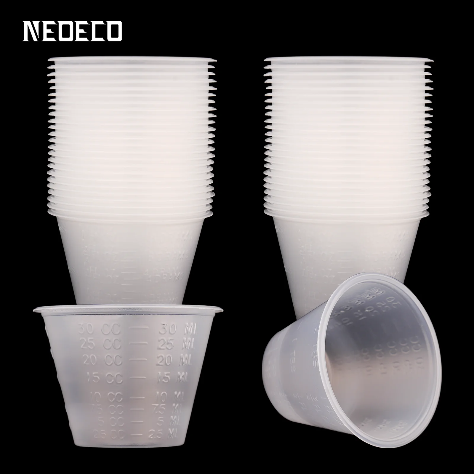 100 Uds. Vasos de mezcla de plástico graduados de 30ml bandeja de pintura de medición Universal para pintura con aerógrafo DIY arte modelo herramienta de Hobby 2025