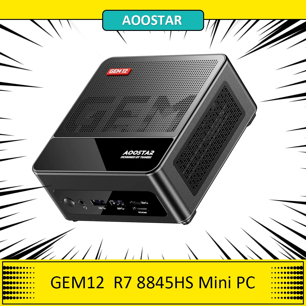 AOOSTAR GEM12 Mini-PC, AMD Ryzen 7 8845HS 8 Core bis zu 5,1 GHz, 32 GB DDR5 RAM 1 TB PCle 4.0 SSD, HDMI 2.1 + DP 1.4+ USB 4 + Typ-C