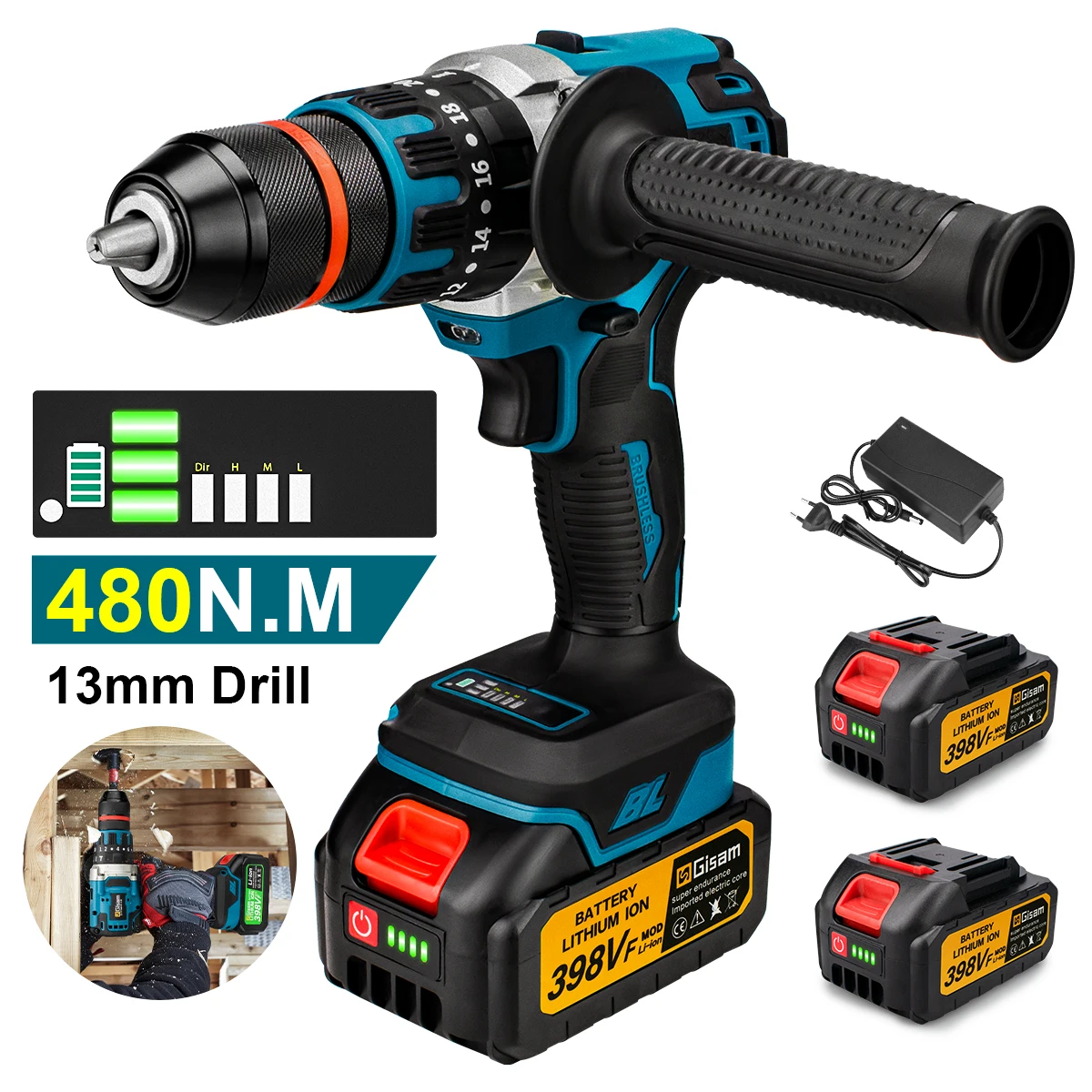 480N.M Trapano a percussione elettrico senza spazzole Trapano a batteria 13mm Cacciavite elettrico Driver fai da te Utensile elettrico per Makita 18V Batteria Pin