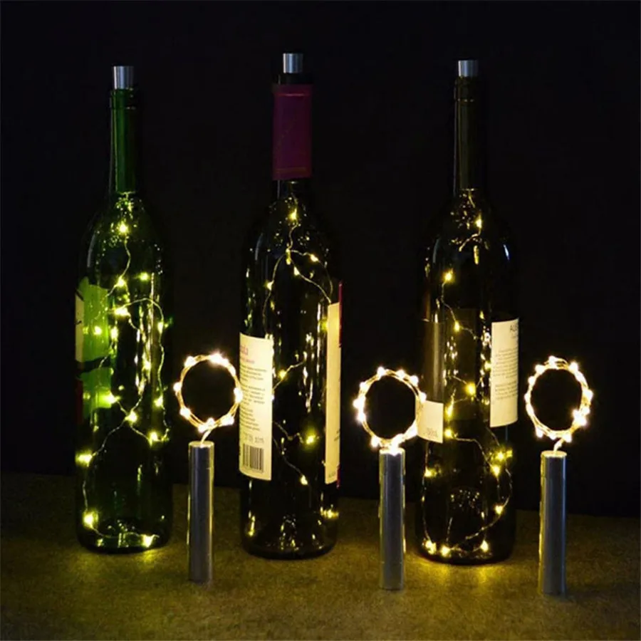 10PCS 2M Kork Geformt Wein Flasche Lichter LED Weihnachten Sternen Lichterketten Kupfer Draht Urlaub Neue Jahr Flasche fee Licht
