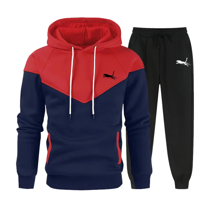 Otoño Invierno nuevos hombres sudaderas con capucha estampadas conjunto de ropa deportiva al aire libre calle simplicidad moda Sudadera con capucha dos colores a juego Top