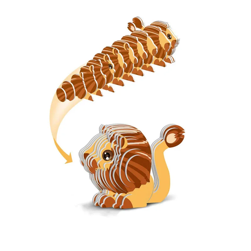 3D DIY Puzzle Animal Theme Lion Tiger Rabbit Model Cartoon Paper Toy Kids Early Learning Assembly Three-dimensional Jigsaw Toy