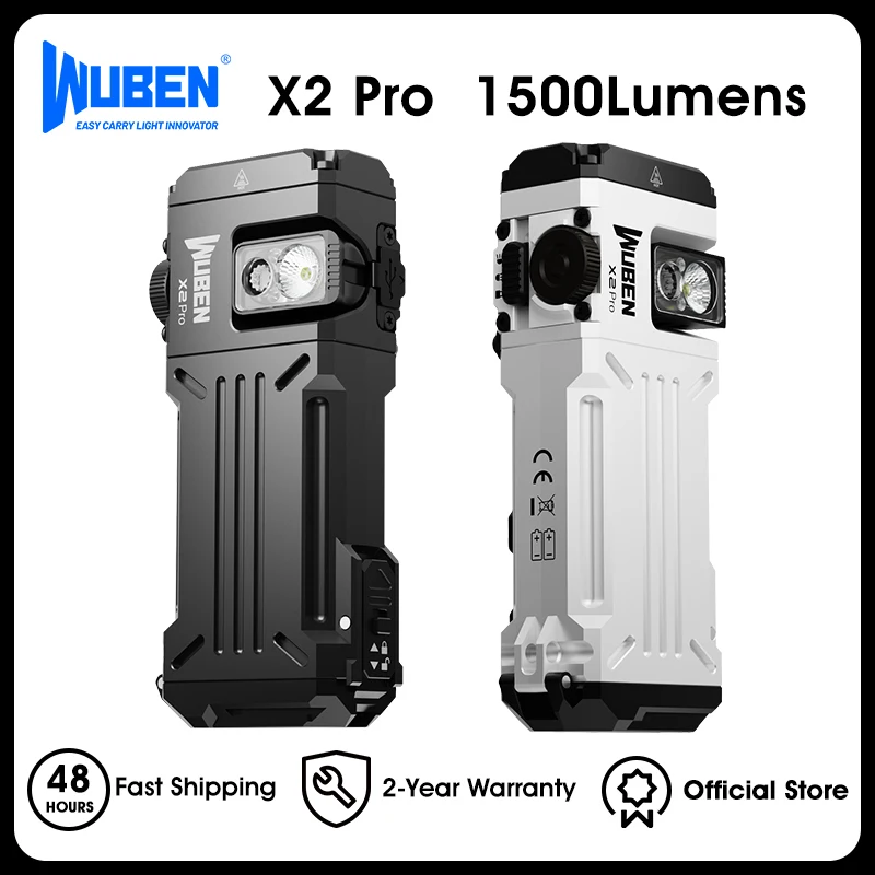 WUBEN X2Pro Rechargeable EDC Flashlight 1500 High Lumens Small Flashlights Powerful with Spot and Flood, Pocket Clip and Magnet