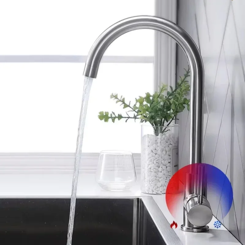 Кухонный смеситель из нержавеющей стали 304, смеситель для горячей и холодной воды, вращение на 360 градусов, установка раковины, поставляется со шлангом 60 см.