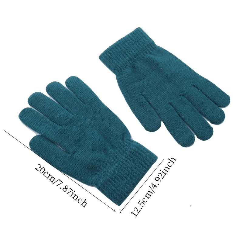Luvas femininas de malha sólida outono inverno mão mais quente engrossar forro esqui pulso curto feminino luvas dedo cheio