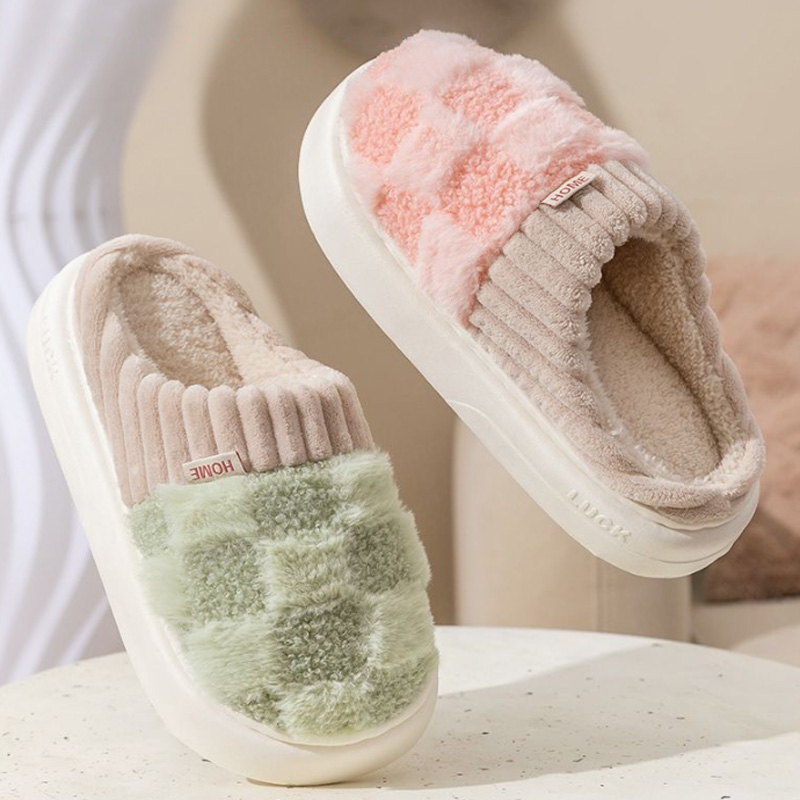 Moda casal inverno slides quente xadrez chinelos macios sola macia flip flops para mulheres e homens casa interior antiderrapante sapatos de algodão