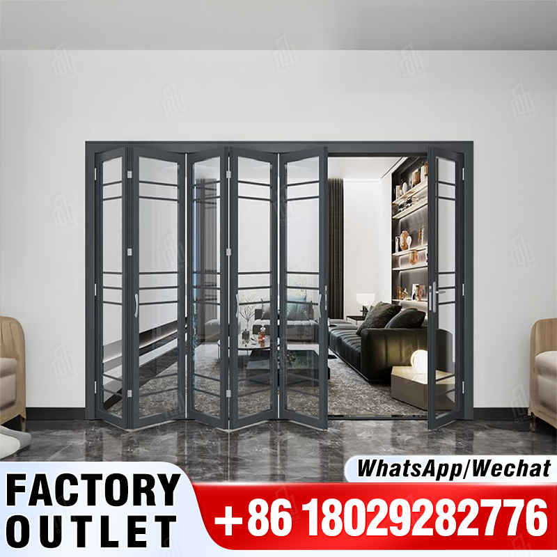 Porta dobrável de PVC de carvalho cinza pomba com design industrial moderno com fechadura de alumínio Oscaracso aprovada pela CE para uso em apartamentos e hotel