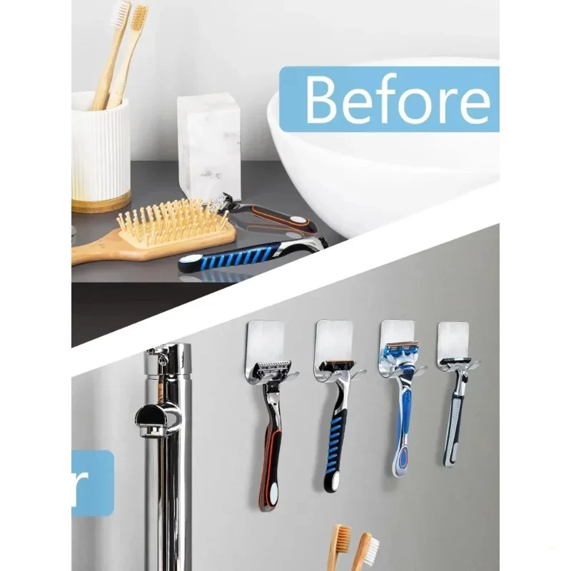 Soporte para maquinilla de afeitar de acero inoxidable para hombre, estante de almacenamiento para maquinilla de afeitar, organizador de ganchos para baño, 2 uds.