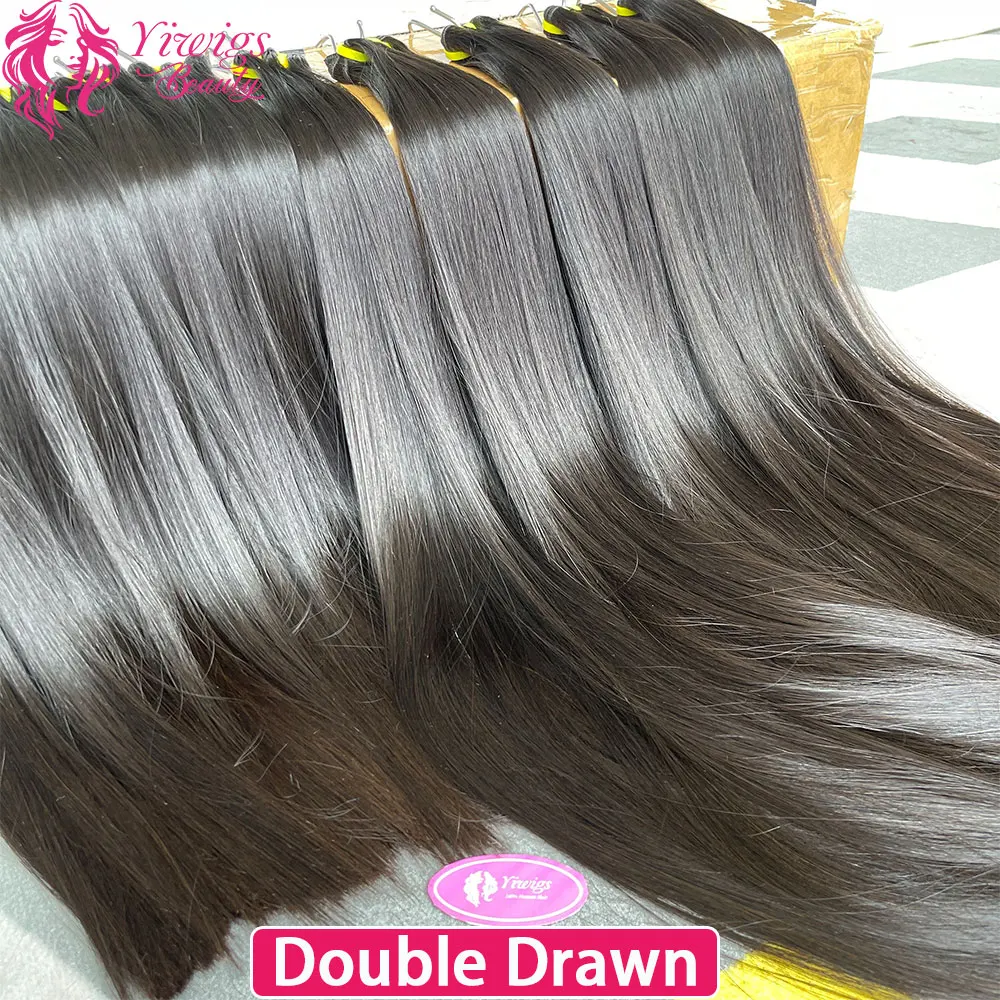 Super duplo desenhado osso reto 100% pacotes de cabelo humano não processado extensões tecer cabelo virgem cru tissage para mulher
