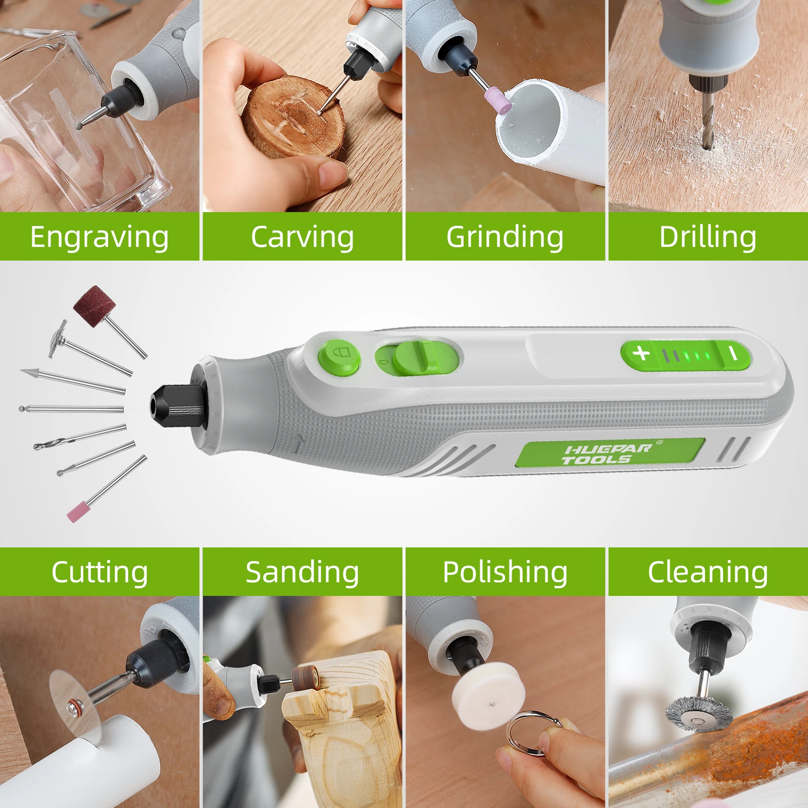 Huepar Tools 4V Electric Grinder 36pcs Mini Grinding Engraving Cordless Variable Speed Lithium Battery Power Tools 25000rpm