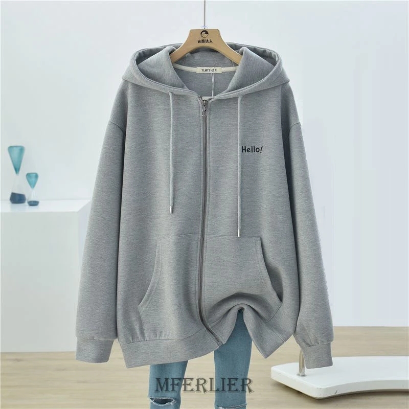 Большие размеры 6XL, 150 кг, весенние женские толстовки на молнии, Harajuku, большие толстовки с капюшоном и карманами, свободная бейсбольная куртка с длинными рукавами