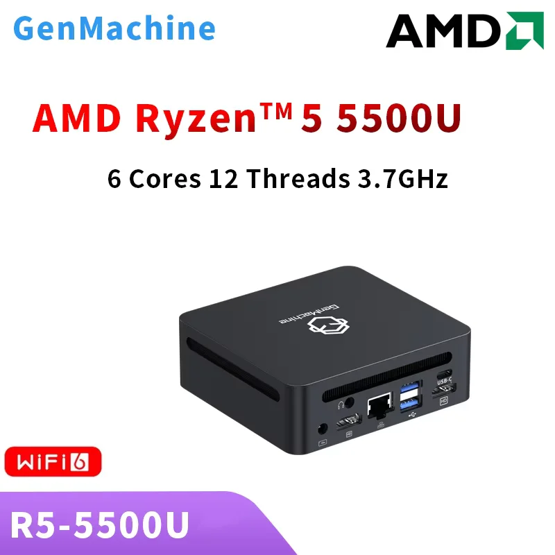 GenMachine Mini PC Ren5000 5500U AMD Ryzen5 5500U CPU Windows 11 DDR4 64GB 3200Mhz WiFi6 ordenador