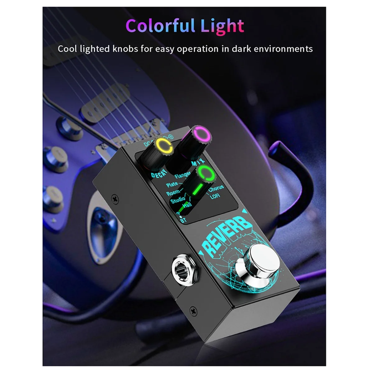 BABQ Nuovo Bluetooth 5.4 Effetti Reverb per Chitarra Effetti Reverb Single-Block Reverb Effector Reverb Luce Visiva Colorata