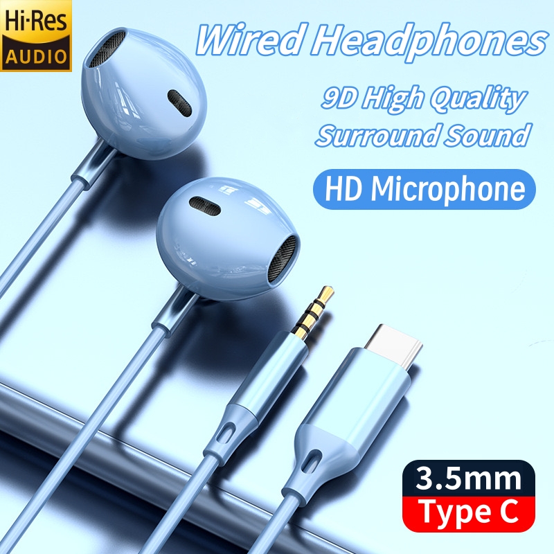 Auriculares de graves pesados HIFI 9D, auriculares con cable auxiliar de 3,5 MM, auriculares estéreo envolventes tipo C con micrófono para Samsung, Xiaomi y Huawei