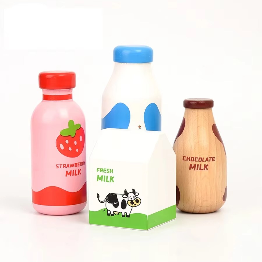 Juego de simulación de madera para niños y niñas, juego de rol de cocina, botella de leche, juguetes de comida educativos Montessori
