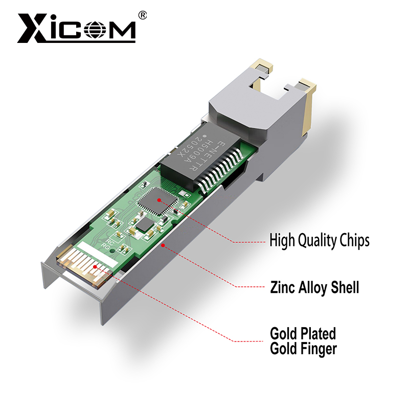 Xicom 10G RJ45 SFP Módulo de Cobre 10G/5G/2.5G RJ45 Porta Transceptor 10GBase-T RJ45 Compatível com Cisco/Mikrotik Ethernet Switch