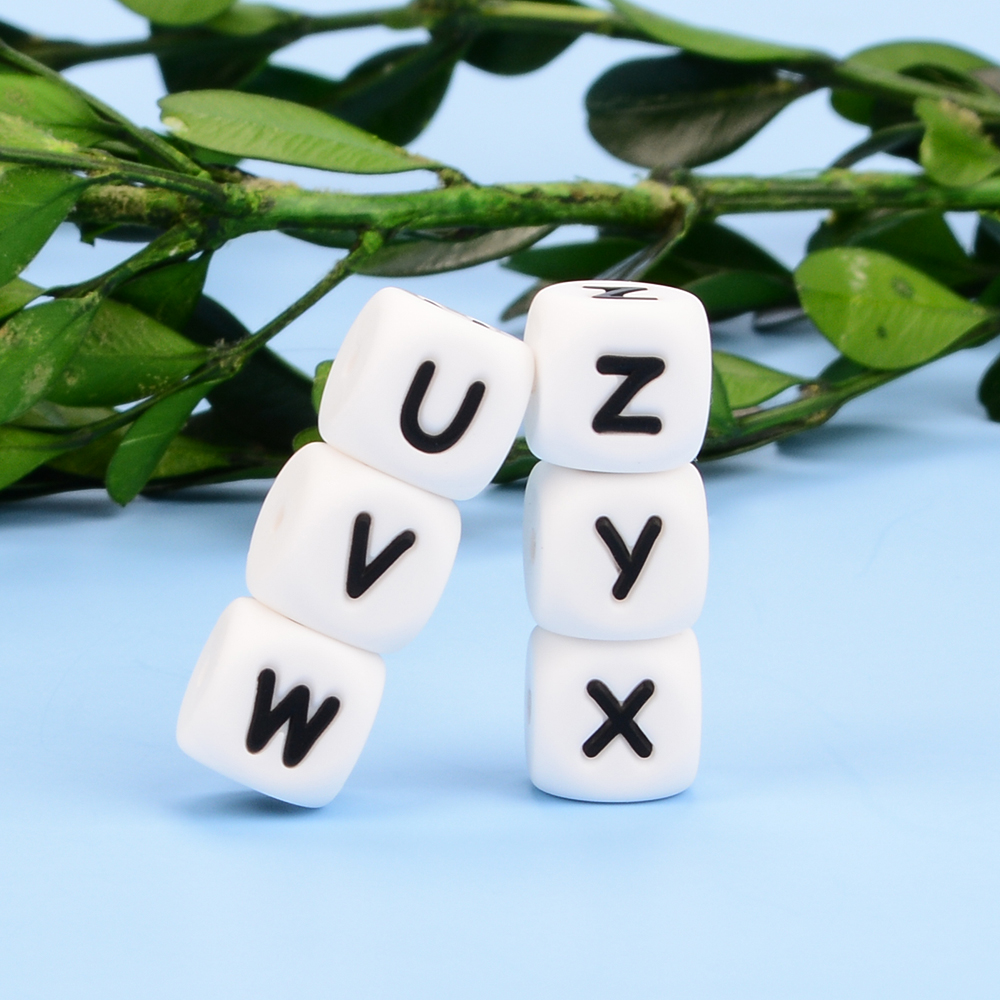 LOFCA 10 Stück 12 mm Silikon-Alphabet-Perlen, BPA-frei, Baby-Zahnen-Alphabet-Perlen, lebensmittelecht, Baby-Zahnen-Perlen, DIY-Armband, Halskette