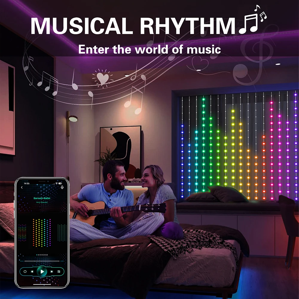 Smart LED Vorhang Nachtlicht APP Steuerung Farbwechsel Dynamische DIY Vorhang String Licht für Schlafzimmer Wohnzimmer Hintergrund Dekor