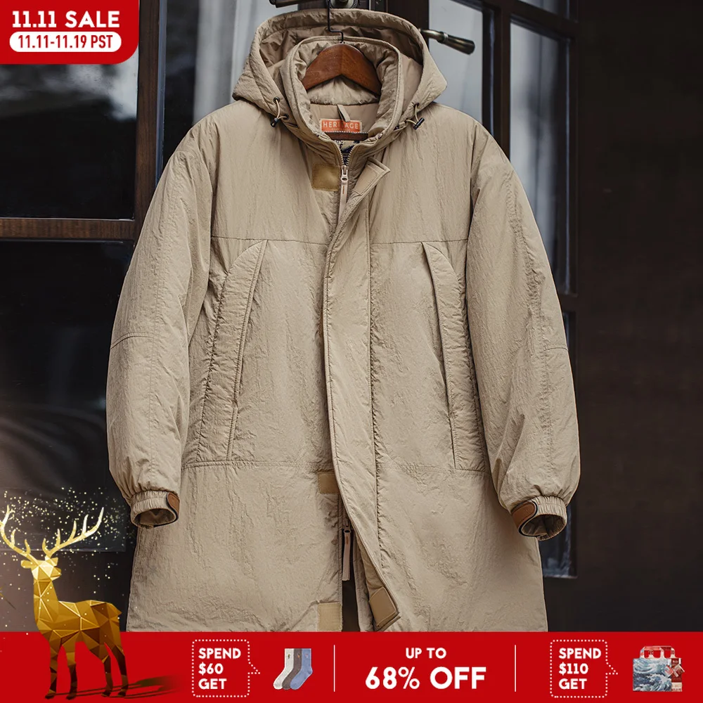 Maden Vintage mittellange Polster Baumwoll jacken Khaki Kapuzen mantel PCU Level'7 Jacke für Herren Winter warmen klassischen Parka Mantel