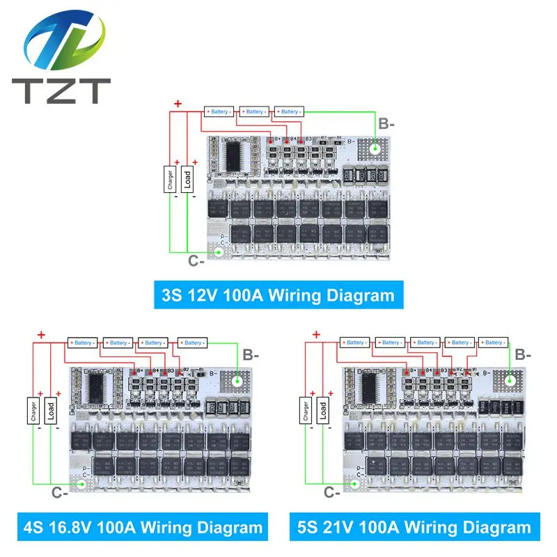 3S/4/4S/5S Bms 12V 16.8V 21V 100a Li-ion Lmo Ternary Lithium bảo Vệ Pin Bảng Mạch Li-Polymer Cân Bằng Sạc Mô Đun