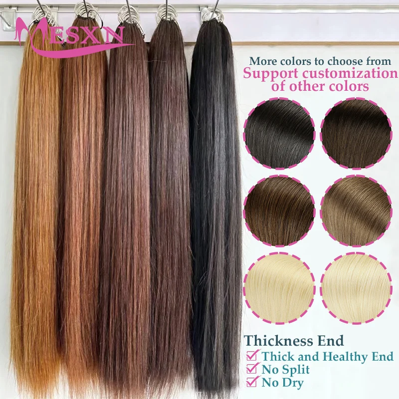 MESXN サードフェザー新しいヘアエクステンションストレートナチュラル本物の人毛マイクロリングヘアエクステンションブラウンブロンドサロン用