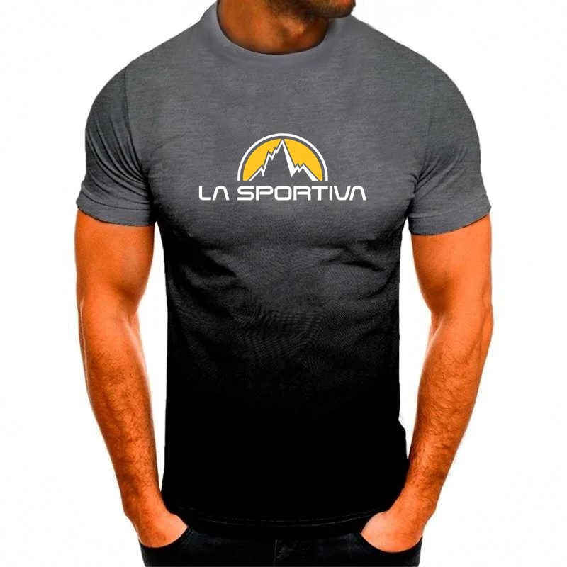 La Sportiva Camiseta con estampado de letras para hombre, camiseta transpirable y cómoda con cuello redondo, camisetas deportivas informales de manga corta para correr, Verano