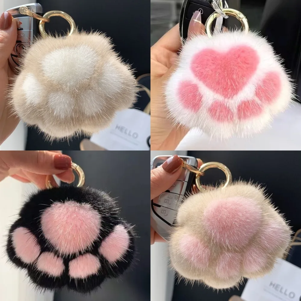Pata de gato pingente chaveiro casal chaveiro fofo pele do falso chaveiro charme bonito macio brinquedo de pelúcia chaveiro mochila chave do carro pingente
