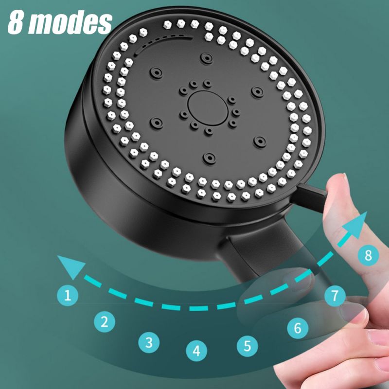 8 Modes High-Pressure Shower Head Fall Resistance Black Handheld Shower Head Water Saving Bathroom Shower Accessories