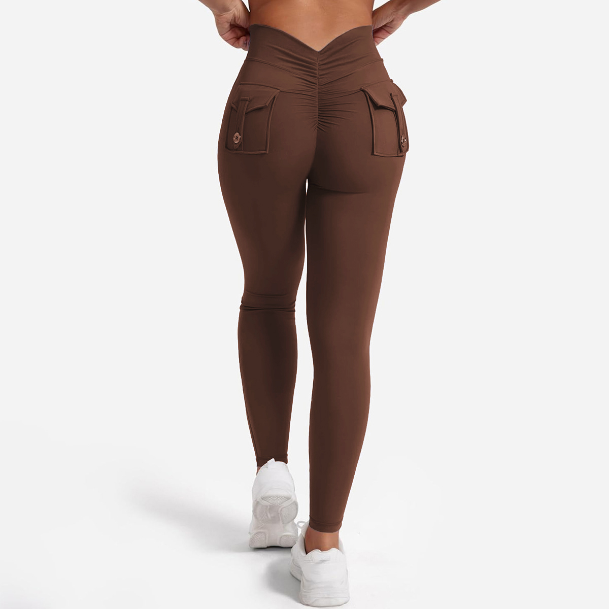Damen-Yoga-Leggings aus Nylon mit Gesäßtasche, Spandex, Sport- und Fitnesshose, atmungsaktiv, Hüftheben