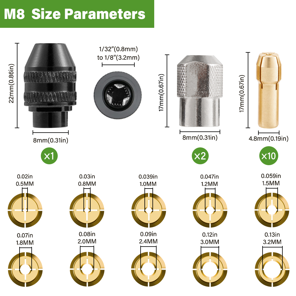 Conjunto de pinça de mandril de broca, 28 peças para dremel, 1/32 "a 1/8" substituição 4486 broca keyless bit mandril haste ferramenta rotativa mudança rápida