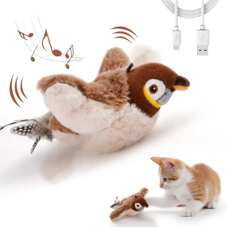Hot Gesimuleerde Vogel Kat Speelgoed Interactief Speelgoed Hond Oplaadbare Tjilpen Klapperende Vogel (geen Vliegen) Touch Geactiveerd Pluche Huisdier Speelgoed