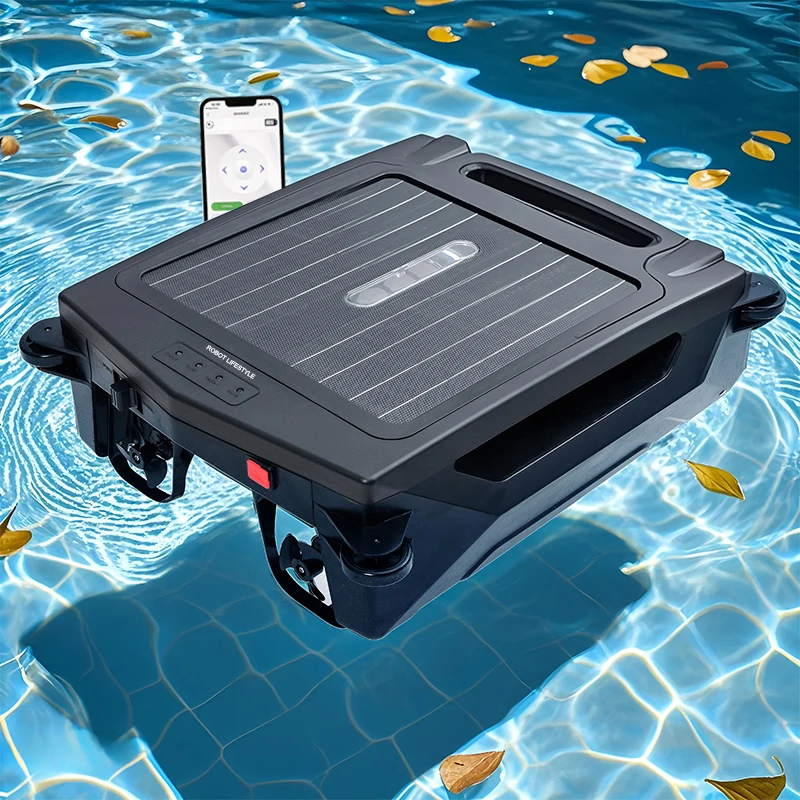 Solar Pool Skimmer Robot Cleaner Wireless With App S001A,Cleaning Surface Swimming Pools,5000mAh Li-ion Battery, Solar Panel 10W