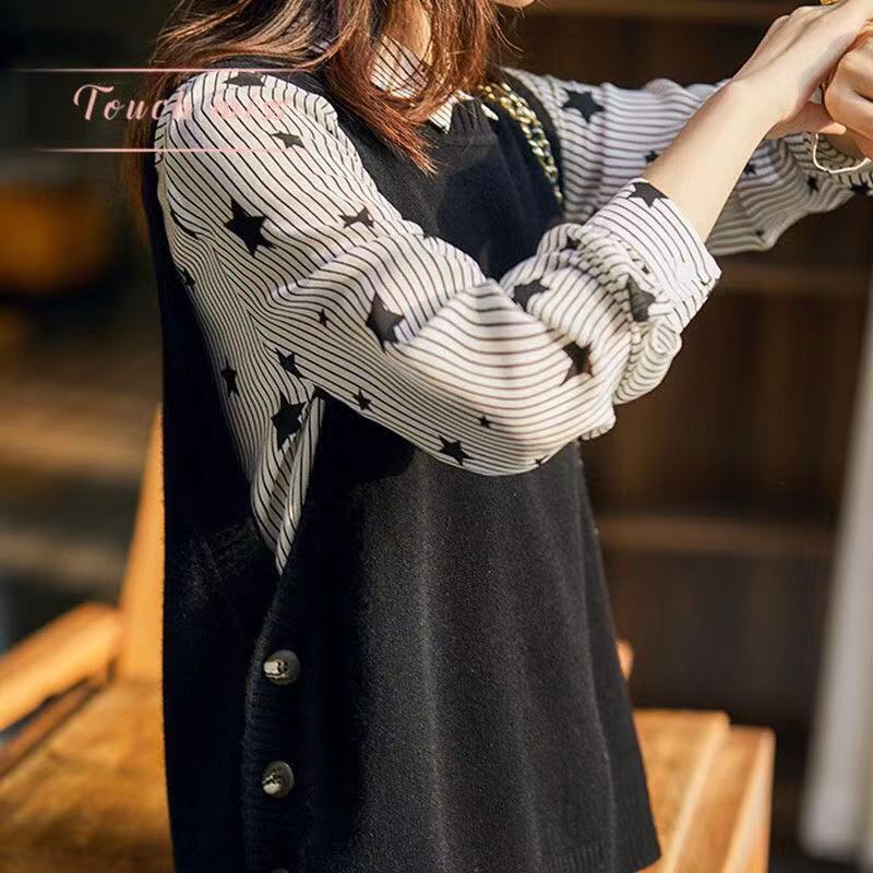 College-stijl zoom trui met drie knopen gebreid vest dames effen O-hals mouwloos