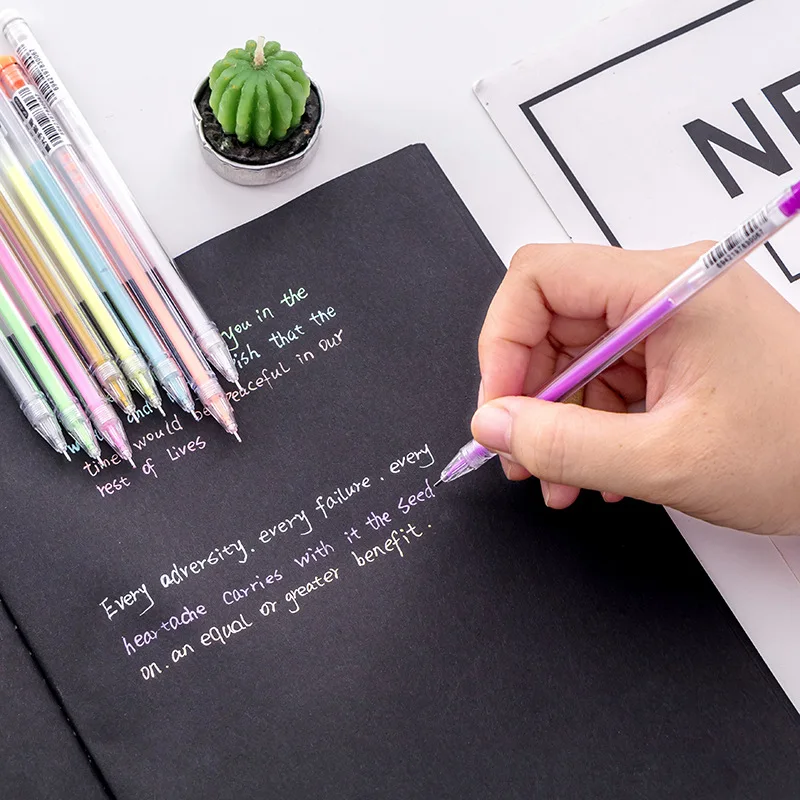 9/12 Kleur Grote Capaciteit Naald Markeerstift Fijne Punt 0.5Mm Gel Pen Tekening Diy Zwart Cardstock Tekening Markering Dagboek Krabbelen
