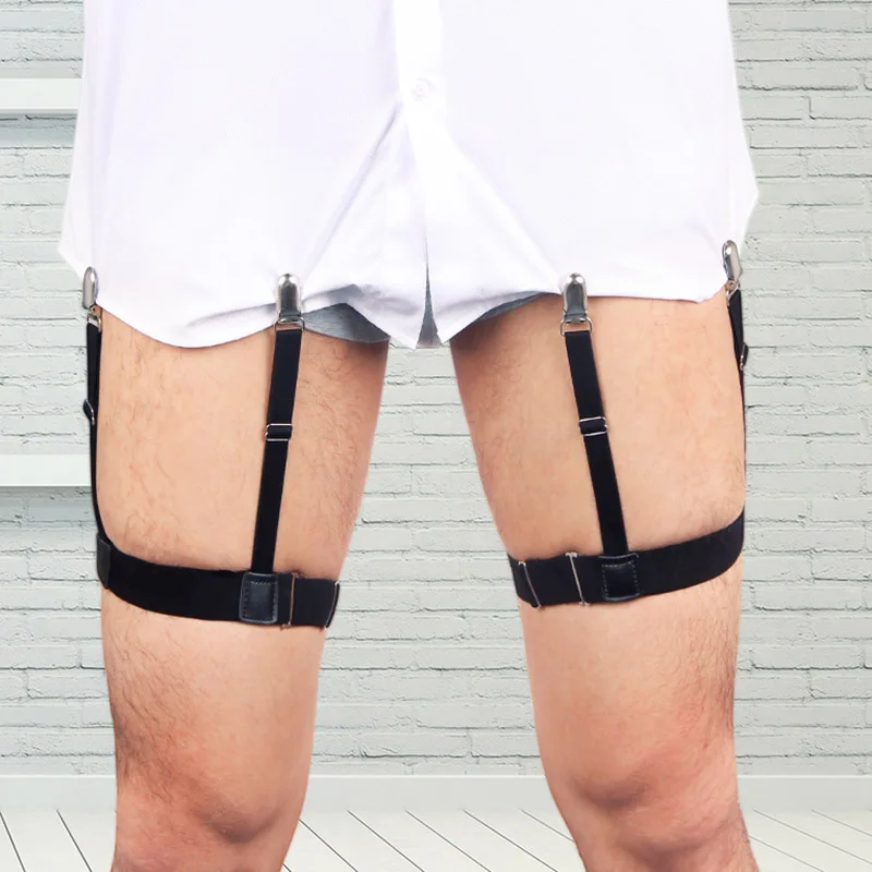 1 par de camisa masculina permanece cinto com braçadeiras de travamento ajustável elástico camisa tuckers ligas suportes de camisa perna coxa suspender cinta