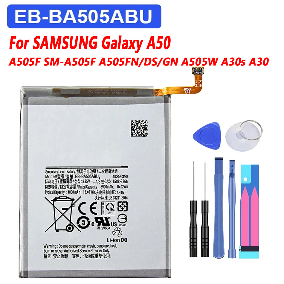 Akku für Samsung Galaxy A50 A505F SM-A505F A505FN/DS A505GN/DS A505W A30s A30 SM-A507FN A50S, EB-BA505ABN EB-BA505ABU, 4000 mAh