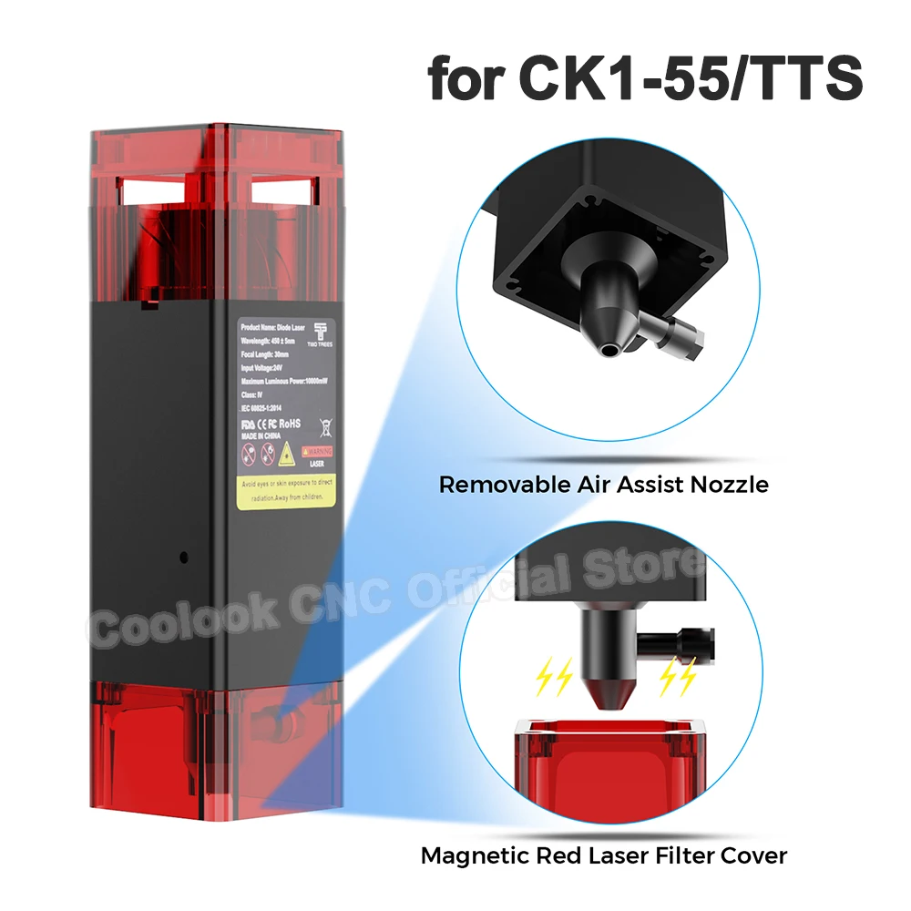 COOLOOK Módulo láser de 80W para CK1-55 TTS-55 Pro TTS-10 Pro 10W potencia láser cabezal láser grabado corte madera, cuero, acrílico