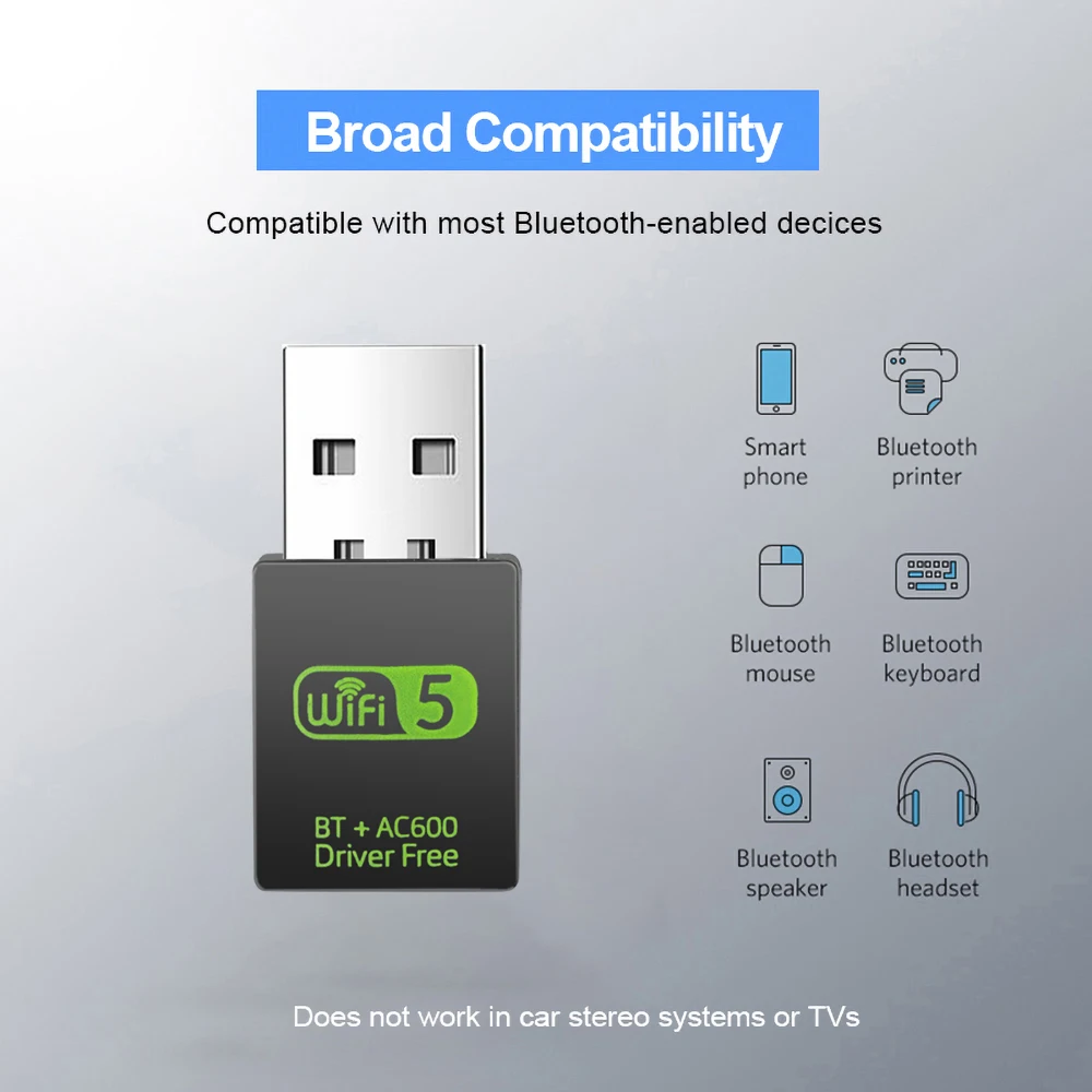 USB-адаптер 600 Мбит/с, Bluetooth 4,2, Wi-Fi, 5 USB-ключей