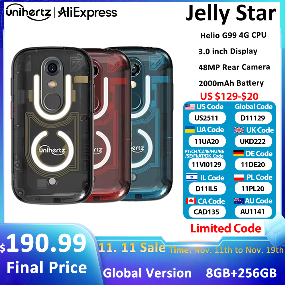 Unihertz Jelly Star Mini Smartphone Android 13 8GB 256GB luz Led desbloqueado transparente Backkshell teléfonos móviles 48MP teléfono portátil